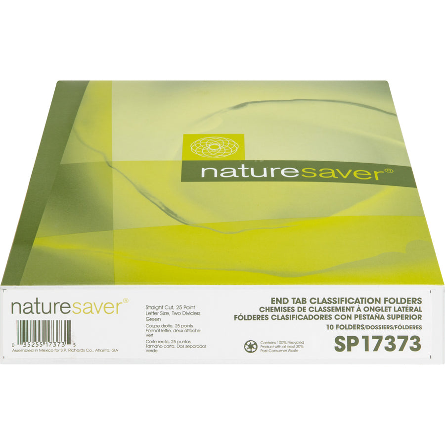 Nature Saver Letter Recycled Classification Folder - 8 1/2" x 11" - End Tab Location - 2 Divider(s) - Fiberboard - Green - 100% Recycled - 10 / Box - 