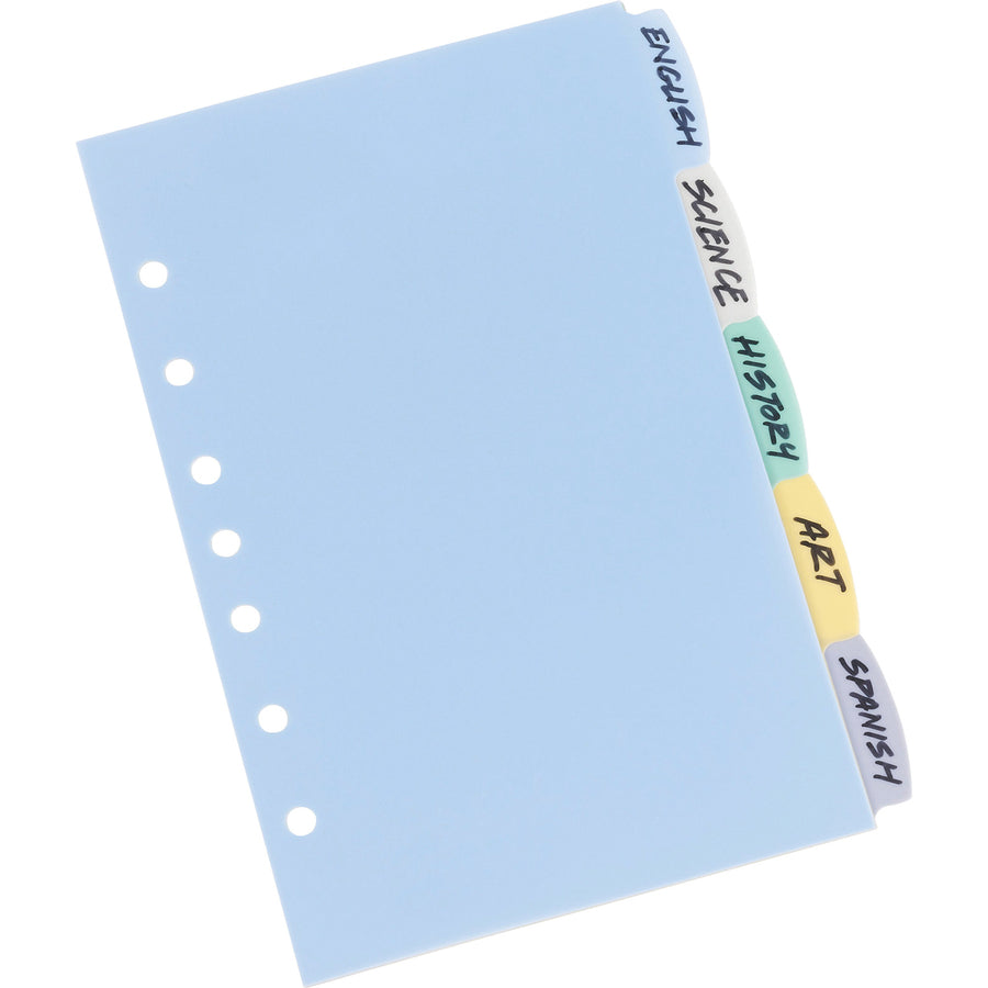 Avery Mni Durable Write-on Dividers - 5 x Divider(s) - Write-on Tab(s) - 5 - 5 Tab(s)/Set - 5.5" Divider Width x 8.50" Divider Length - 7 Hole Punched - Multicolor Plastic Divider - Multicolor Plastic Tab(s) - 5 / Set - 2