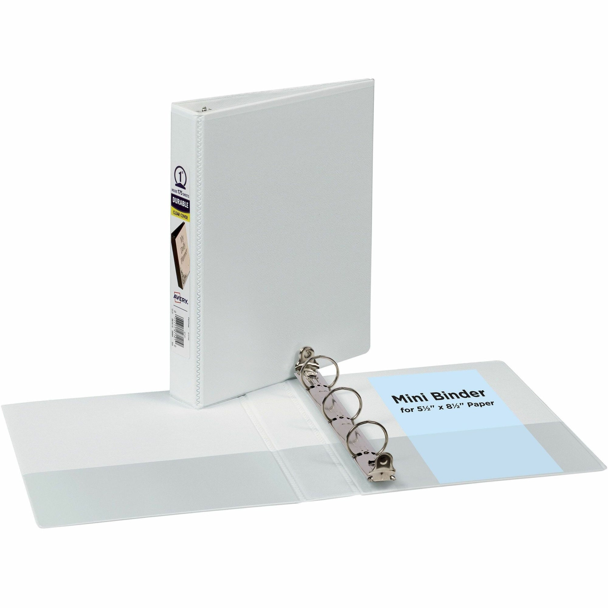 Mini Size Durable View Binder with Round Rings, 3 Rings, 1" Capacity, 8.5 x 5.5, White