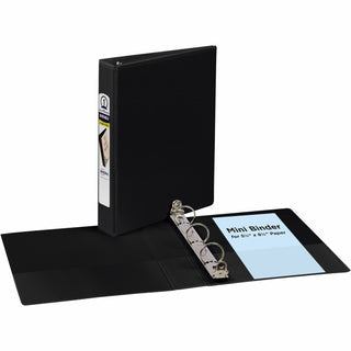 Mini Size Durable View Binder with Round Rings, 3 Rings, 1" Capacity, 8.5 x 5.5, Black