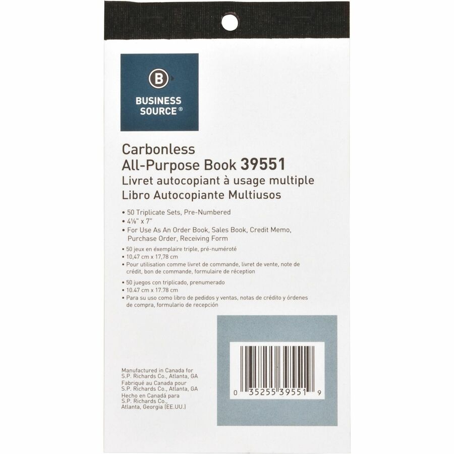 Business Source All-purpose Carbonless Triplicate Forms - 3