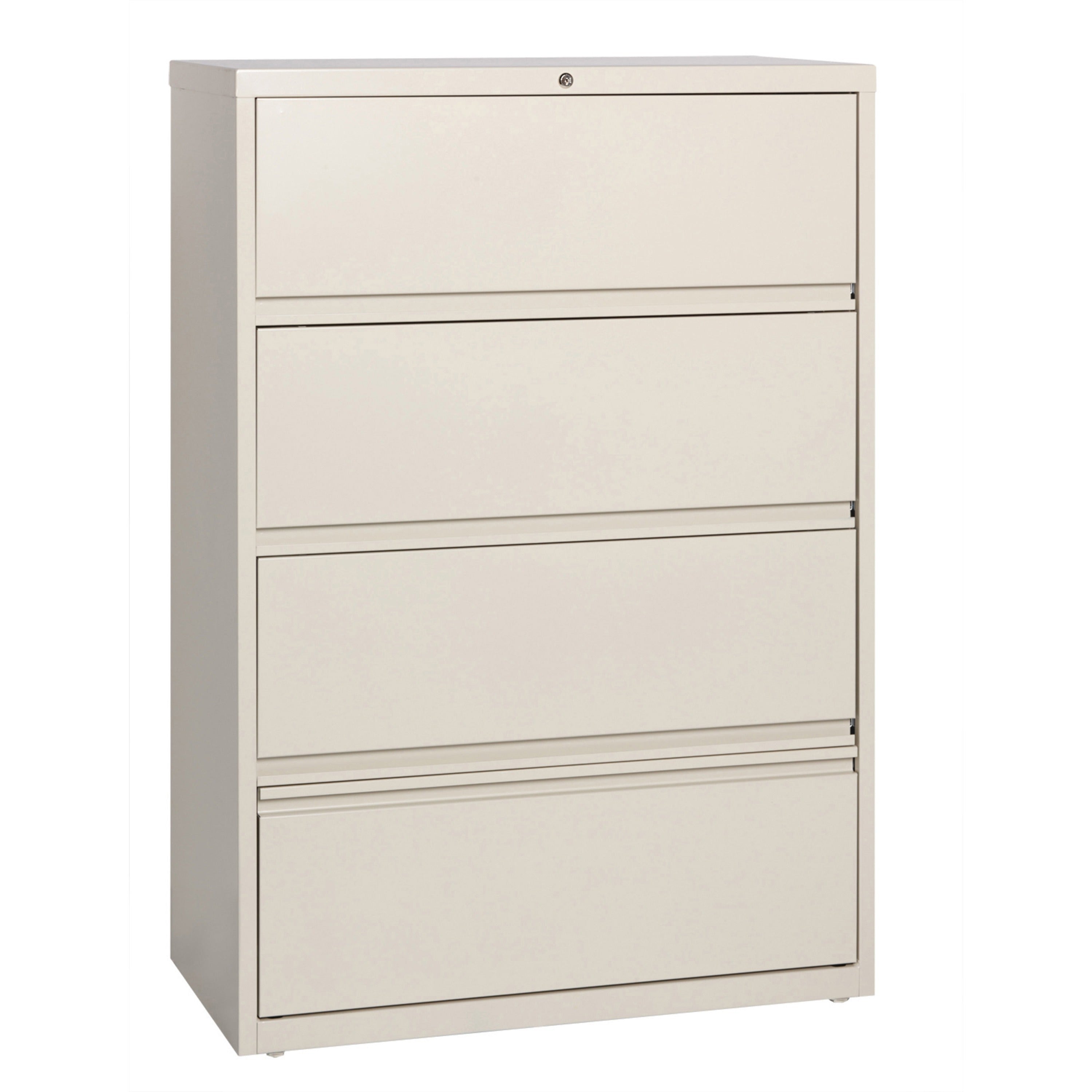 Lorell Fortress Lateral File with Roll-Out Shelf - 36" x 18.6" x 52.5" - 4 x Drawer(s) for File - Letter, Legal, A4 - Ball-bearing Suspension, Interlocking, Heavy Duty, Recessed Handle, Leveling Glide - Putty - Metal - Recycled - 1
