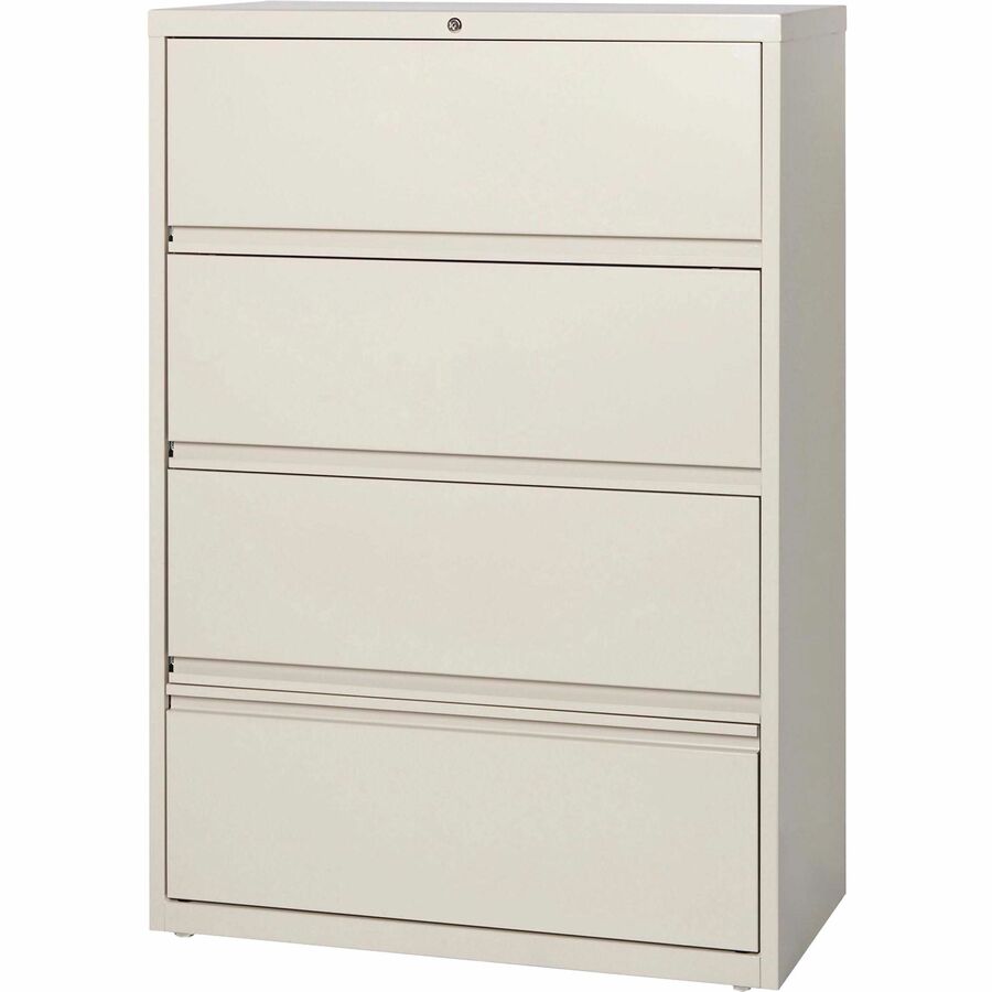 Lorell Fortress Lateral File with Roll-Out Shelf - 36" x 18.6" x 52.5" - 4 x Drawer(s) for File - Letter, Legal, A4 - Ball-bearing Suspension, Interlocking, Heavy Duty, Recessed Handle, Leveling Glide - Putty - Metal - Recycled