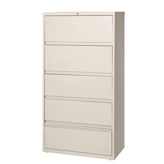 Lorell Fortress Lateral File with Roll-Out Shelf - 36" x 18.6" x 68.8" - 5 x Drawer(s) for File - A4, Legal, Letter - Ball-bearing Suspension, Recessed Handle, Leveling Glide, Heavy Duty, Interlocking - Putty - Steel - Recycled