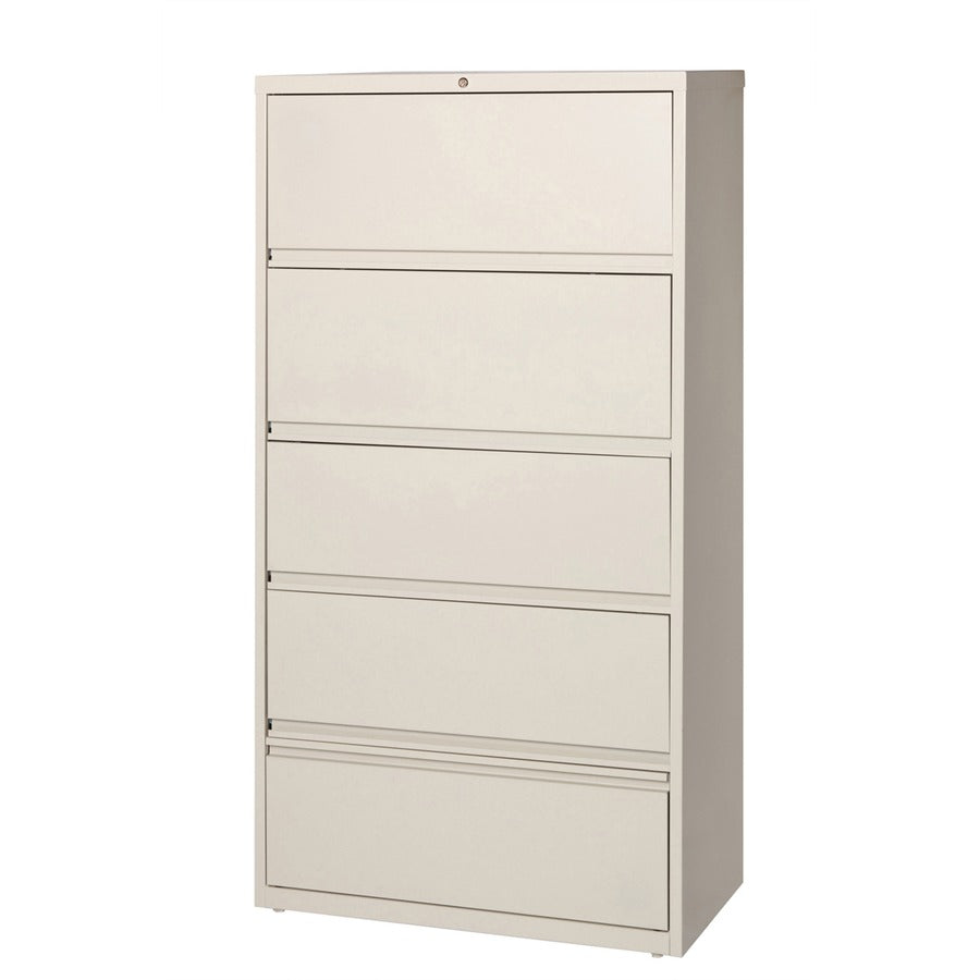 Lorell Fortress Lateral File with Roll-Out Shelf - 36" x 18.6" x 68.8" - 5 x Drawer(s) for File - A4, Legal, Letter - Ball-bearing Suspension, Recessed Handle, Leveling Glide, Heavy Duty, Interlocking - Putty - Steel - Recycled