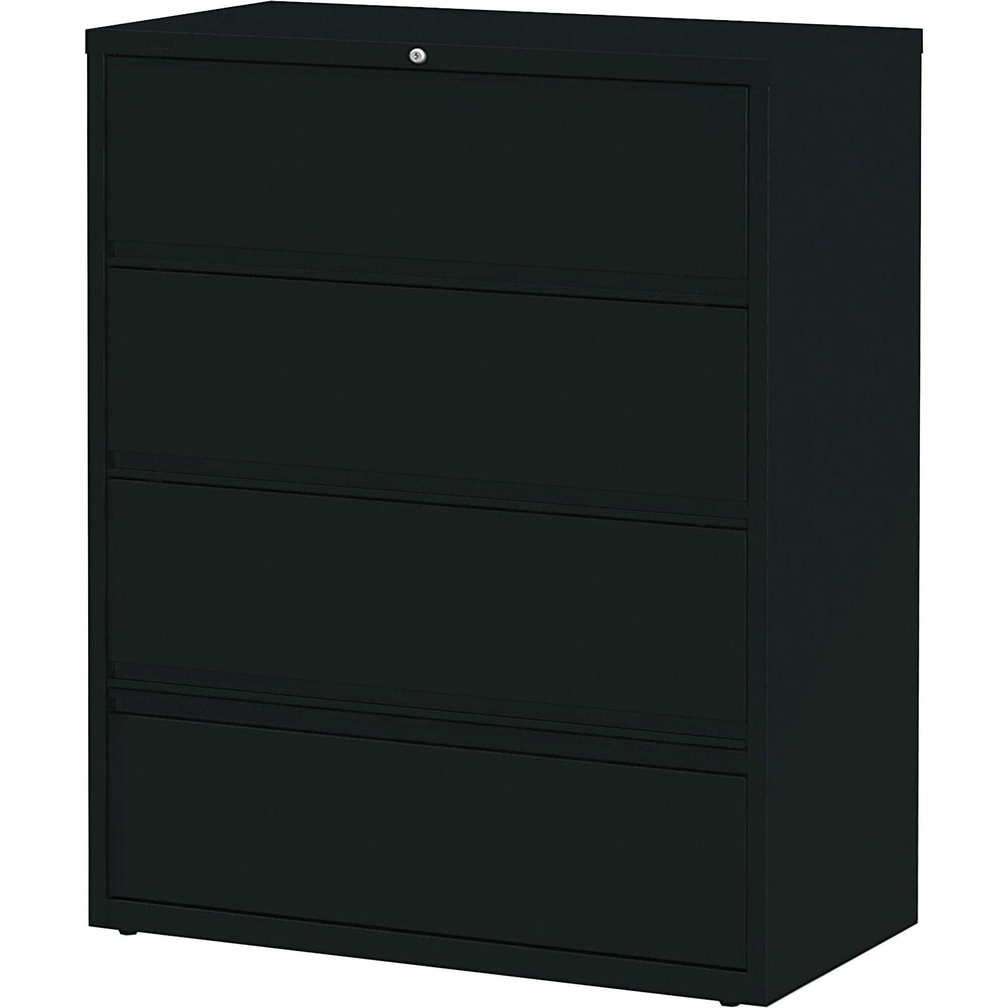 Lorell Fortress Lateral File with Roll-Out Shelf - 42" x 18.6" x 52.5" - 4 x Drawer(s) for File - Letter, A4, Legal - Leveling Glide, Heavy Duty, Recessed Handle, Ball-bearing Suspension, Interlocking - Black - Metal - Recycled - 1