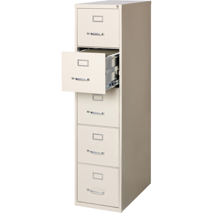 Lorell Fortress Series 26-1/2" Commercial-Grade Vertical File Cabinet - 15" x 26.5" x 61" - 5 x Drawer(s) for File - Letter - Vertical - Ball-bearing Suspension, Heavy Duty, Security Lock - Putty - Steel - Recycled - 