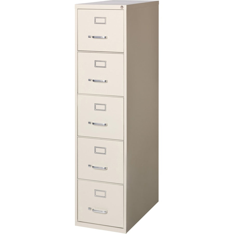 Lorell Fortress Series 26-1/2" Commercial-Grade Vertical File Cabinet - 15" x 26.5" x 61" - 5 x Drawer(s) for File - Letter - Vertical - Ball-bearing Suspension, Heavy Duty, Security Lock - Putty - Steel - Recycled