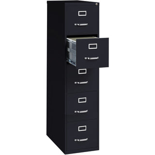 Lorell Fortress Series 26-1/2" Commercial-Grade Vertical File Cabinet - 15" x 26.5" x 61.6" - 5 x Drawer(s) for File - Letter - Vertical - Heavy Duty, Security Lock, Ball-bearing Suspension - Black - Steel - Recycled