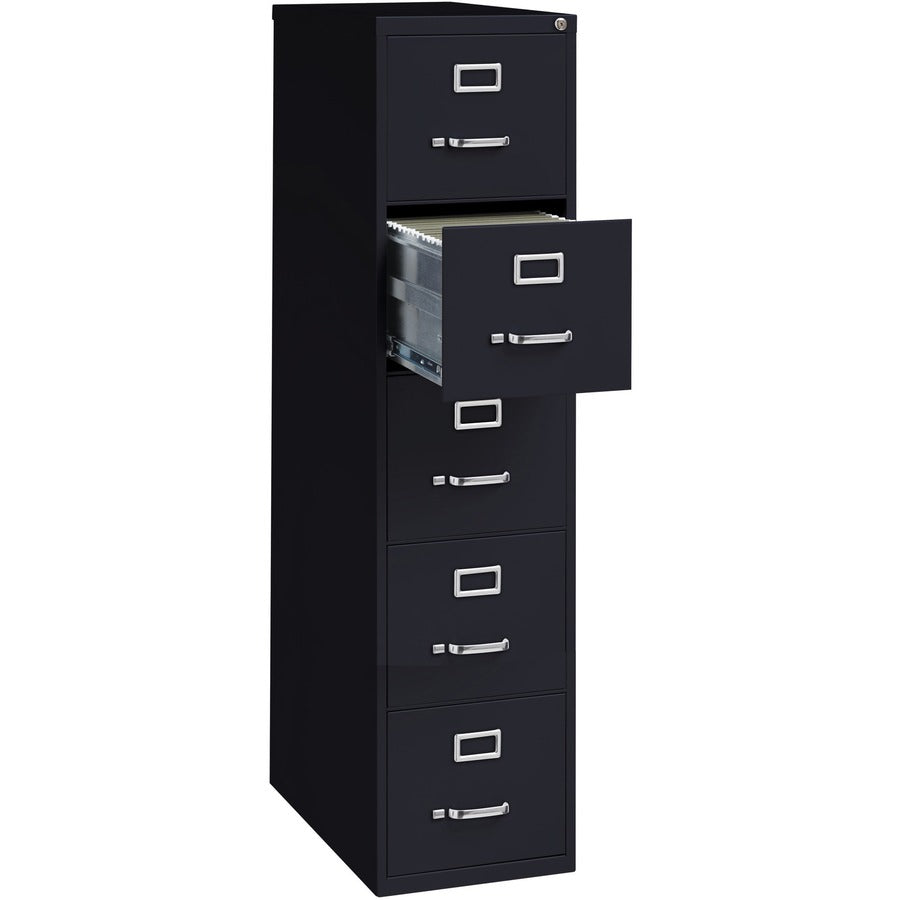 Lorell Fortress Series 26-1/2" Commercial-Grade Vertical File Cabinet - 15" x 26.5" x 61.6" - 5 x Drawer(s) for File - Letter - Vertical - Heavy Duty, Security Lock, Ball-bearing Suspension - Black - Steel - Recycled