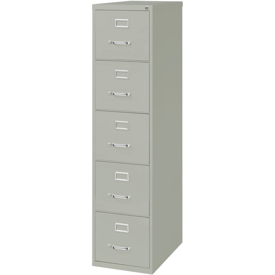Lorell Fortress Series 26-1/2" Commercial-Grade Vertical File Cabinet - 15" x 26.5" x 61.6" - 5 x Drawer(s) for File - Letter - Vertical - Security Lock, Ball-bearing Suspension, Heavy Duty - Light Gray - Steel - Recycled
