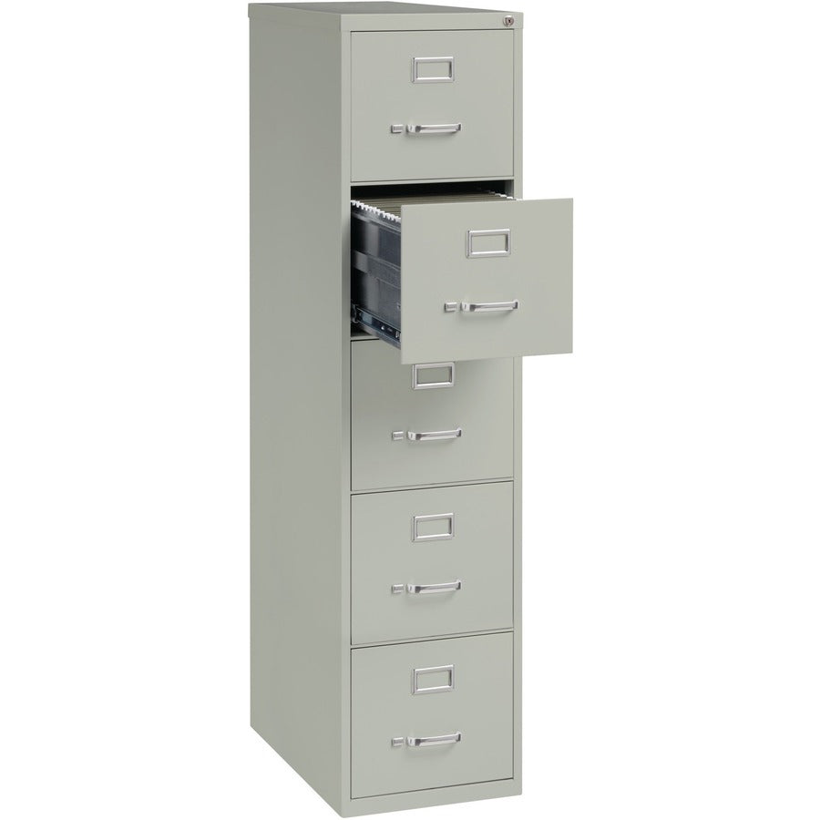 Lorell Fortress Series 26-1/2" Commercial-Grade Vertical File Cabinet - 15" x 26.5" x 61.6" - 5 x Drawer(s) for File - Letter - Vertical - Security Lock, Ball-bearing Suspension, Heavy Duty - Light Gray - Steel - Recycled