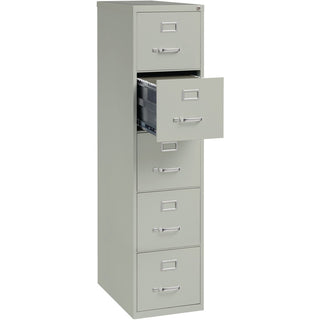 Lorell Fortress Series 26-1/2" Commercial-Grade Vertical File Cabinet - 15" x 26.5" x 61.6" - 5 x Drawer(s) for File - Letter - Vertical - Security Lock, Ball-bearing Suspension, Heavy Duty - Light Gray - Steel - Recycled