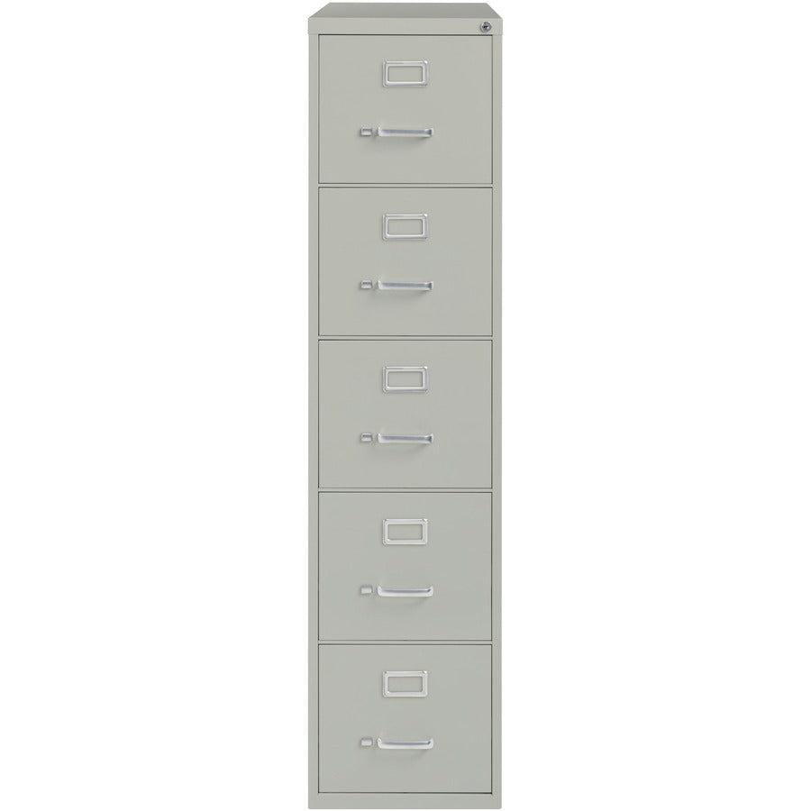 Lorell Fortress Series 26-1/2" Commercial-Grade Vertical File Cabinet - 15" x 26.5" x 61.6" - 5 x Drawer(s) for File - Letter - Vertical - Security Lock, Ball-bearing Suspension, Heavy Duty - Light Gray - Steel - Recycled