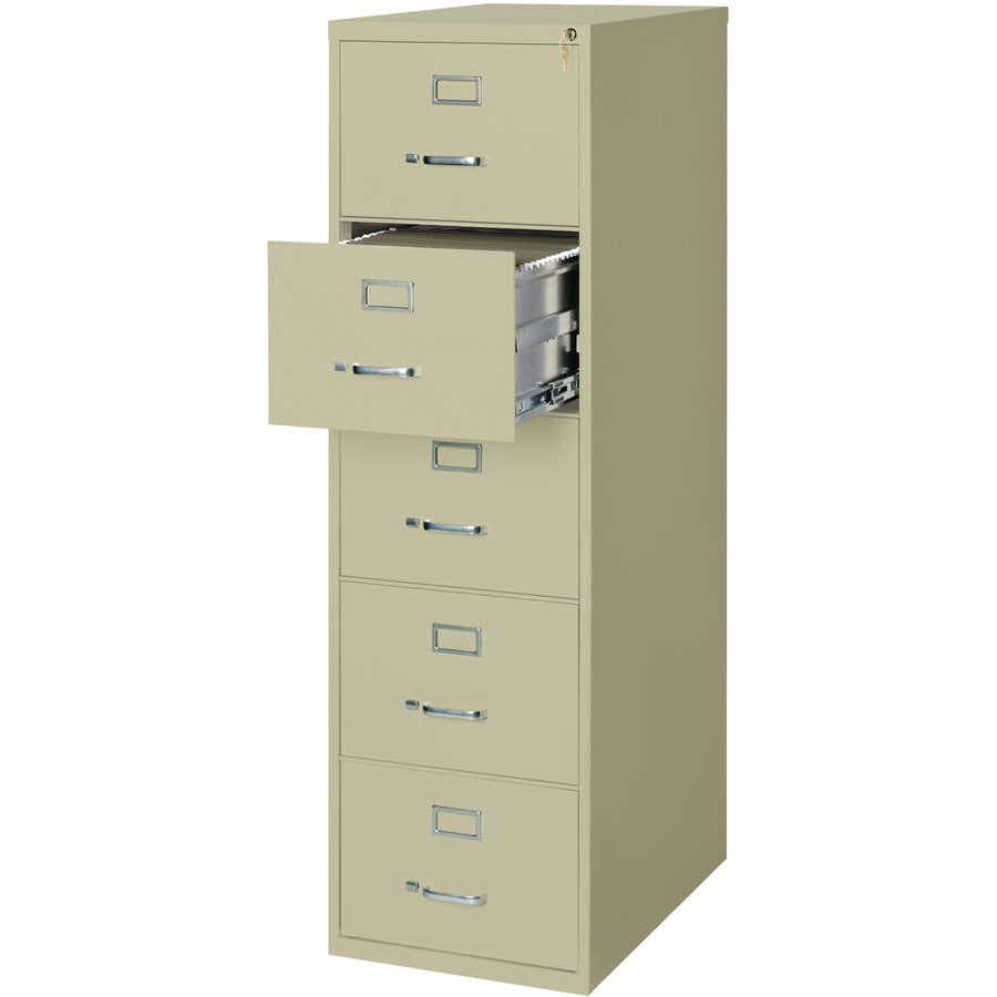 Lorell Fortress Series 26-1/2" Commercial-Grade Vertical File Cabinet - 18" x 26.5" x 61" - 5 x Drawer(s) for File - Legal - Vertical - Ball-bearing Suspension, Security Lock, Heavy Duty - Putty - Steel - Recycled - 