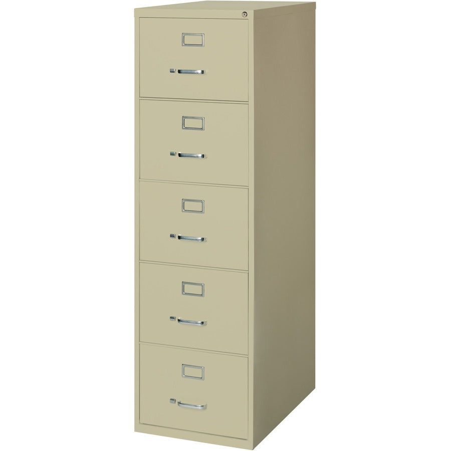 Lorell Fortress Series 26-1/2" Commercial-Grade Vertical File Cabinet - 18" x 26.5" x 61" - 5 x Drawer(s) for File - Legal - Vertical - Ball-bearing Suspension, Security Lock, Heavy Duty - Putty - Steel - Recycled