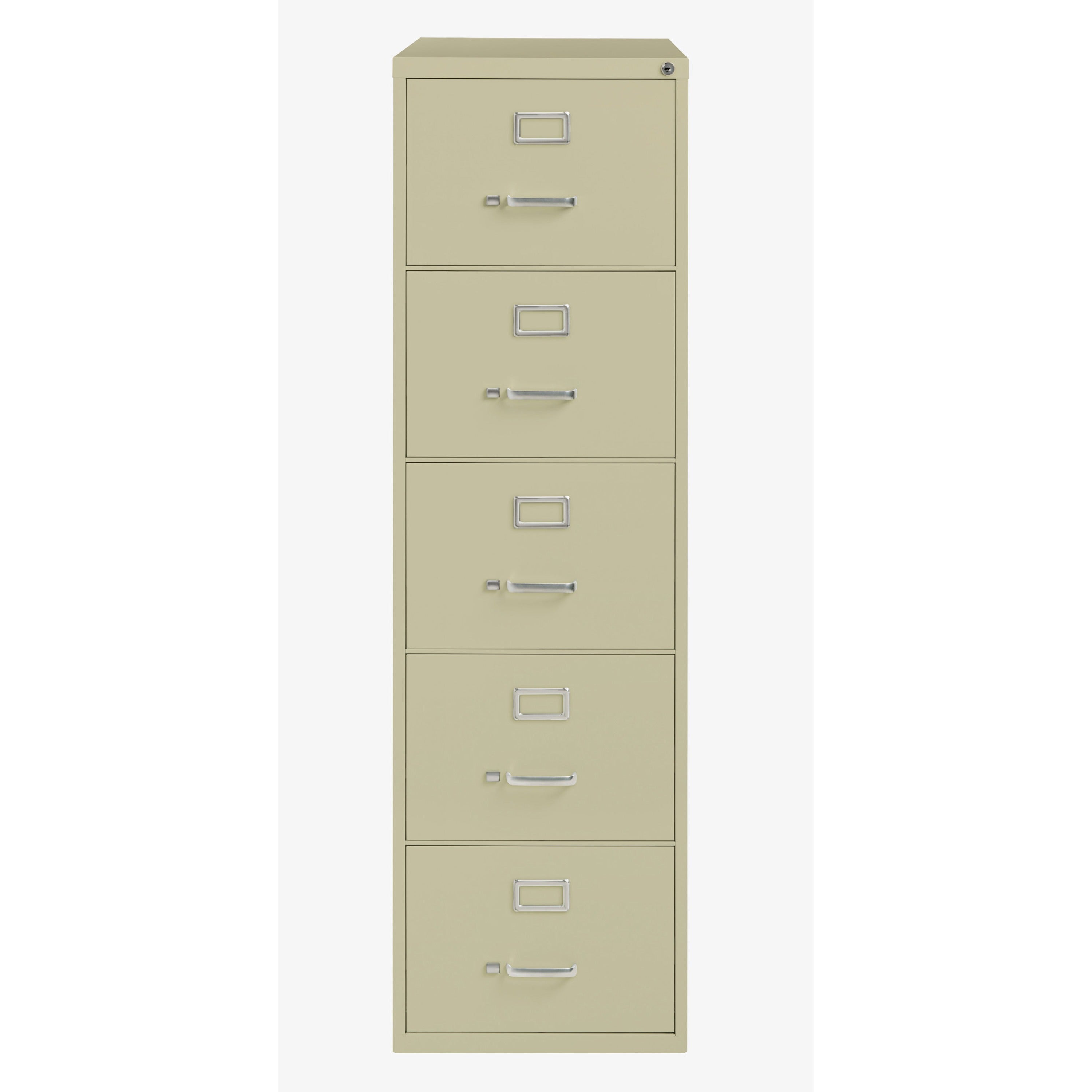 Lorell Fortress Series 26-1/2" Commercial-Grade Vertical File Cabinet - 18" x 26.5" x 61" - 5 x Drawer(s) for File - Legal - Vertical - Ball-bearing Suspension, Security Lock, Heavy Duty - Putty - Steel - Recycled - 