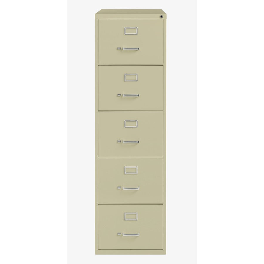 Lorell Fortress Series 26-1/2" Commercial-Grade Vertical File Cabinet - 18" x 26.5" x 61" - 5 x Drawer(s) for File - Legal - Vertical - Ball-bearing Suspension, Security Lock, Heavy Duty - Putty - Steel - Recycled