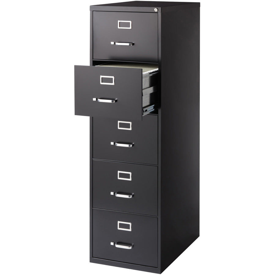 Lorell Fortress Series 26-1/2" Commercial-Grade Vertical File Cabinet - 18" x 26.5" x 61" - 5 x Drawer(s) for File - Legal - Vertical - Heavy Duty, Security Lock, Ball-bearing Suspension - Black - Steel - Recycled - 