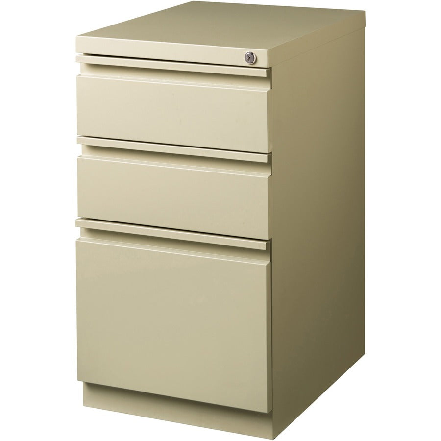 Lorell 20" Box/Box/File Mobile File Cabinet with Full-Width Pull - 15" x 20" x 27.8" - Letter - Ball-bearing Suspension, Security Lock, Recessed Handle - Putty - Steel - Recycled