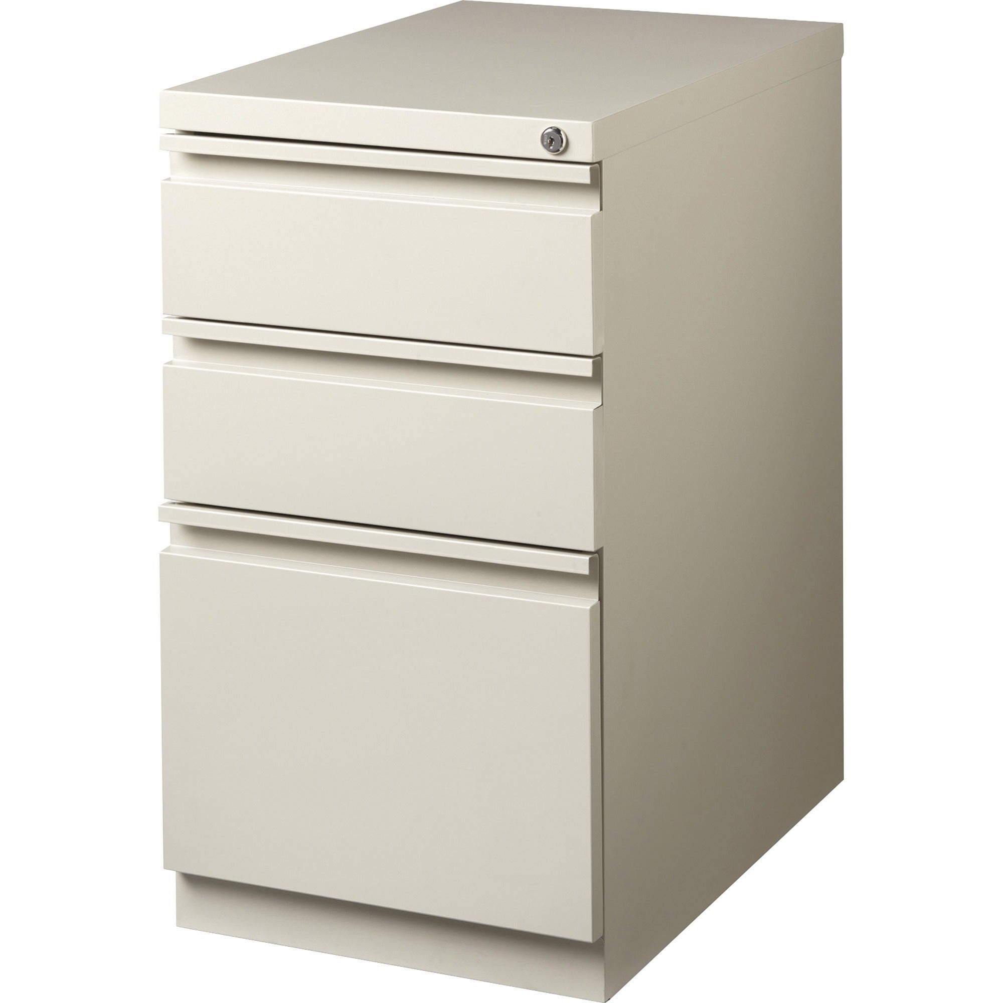 Lorell 20" Box/Box/File Mobile File Cabinet with Full-Width Pull - 15" x 20" x 27.8" - Letter - Ball-bearing Suspension, Security Lock, Recessed Handle - Putty - Steel - Recycled - 