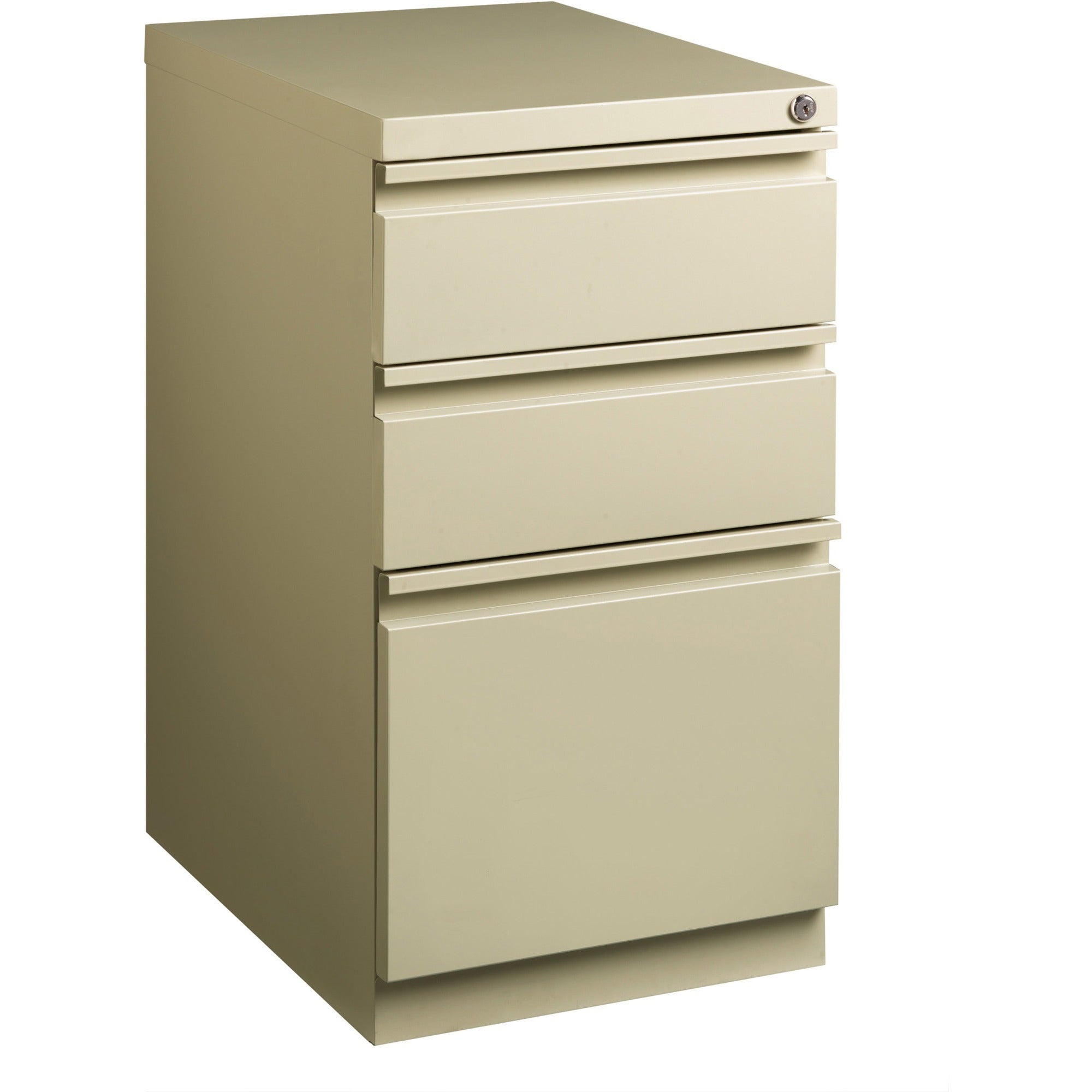 Lorell 20" Box/Box/File Mobile File Cabinet with Full-Width Pull - 15" x 20" x 27.8" - Letter - Ball-bearing Suspension, Security Lock, Recessed Handle - Putty - Steel - Recycled - 