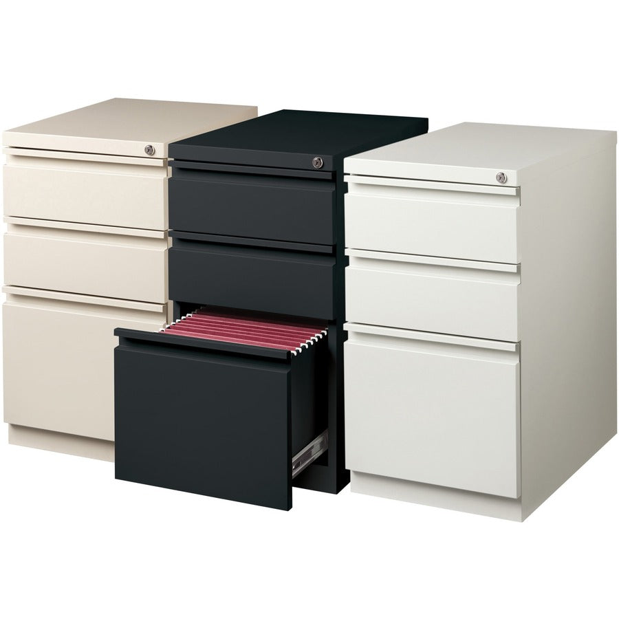 Lorell 20" Box/Box/File Mobile File Cabinet with Full-Width Pull - 15" x 20" x 27.8" - Letter - Ball-bearing Suspension, Security Lock, Recessed Handle - Putty - Steel - Recycled - 