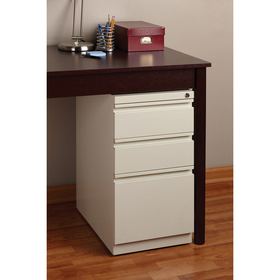 Lorell 20" Box/Box/File Mobile File Cabinet with Full-Width Pull - 15" x 20" x 27.8" - Letter - Ball-bearing Suspension, Security Lock, Recessed Handle - Putty - Steel - Recycled - 