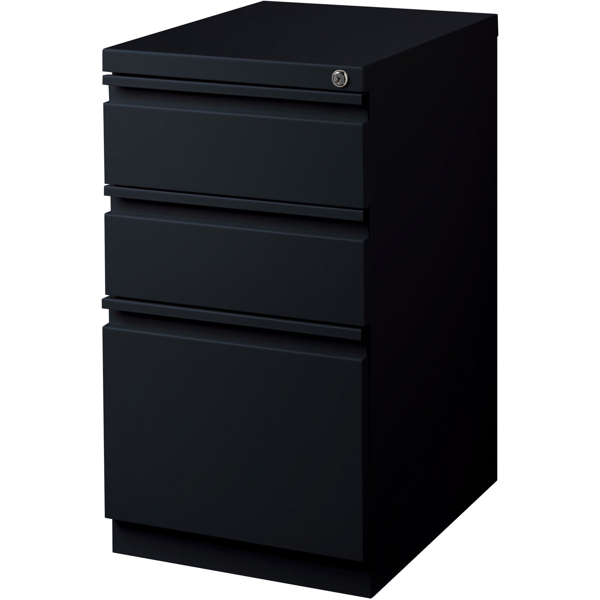 Lorell 20" Box/Box/File Mobile File Cabinet with Full-Width Pull - 15" x 20" x 27.8" - Letter - Ball-bearing Suspension, Recessed Handle, Security Lock - Black - Steel - Recycled - 