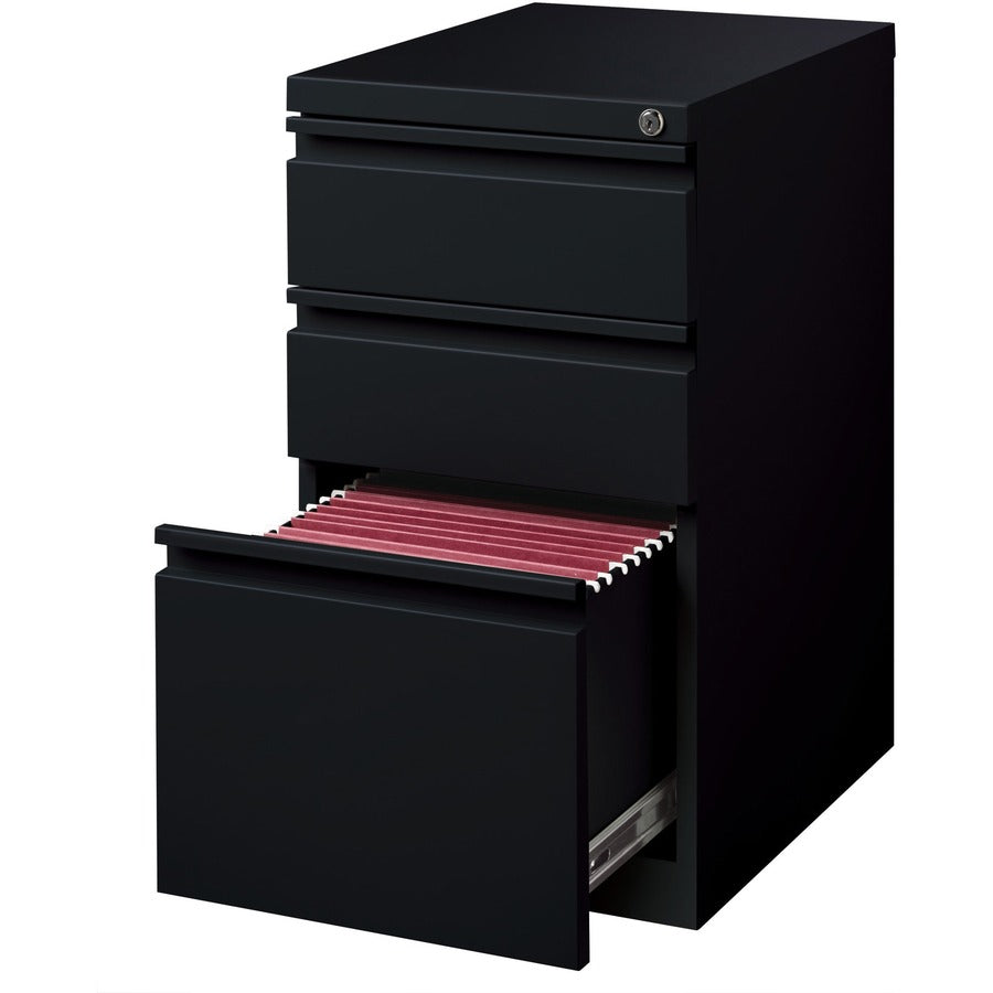 Lorell 20" Box/Box/File Mobile File Cabinet with Full-Width Pull - 15" x 20" x 27.8" - Letter - Ball-bearing Suspension, Recessed Handle, Security Lock - Black - Steel - Recycled - 