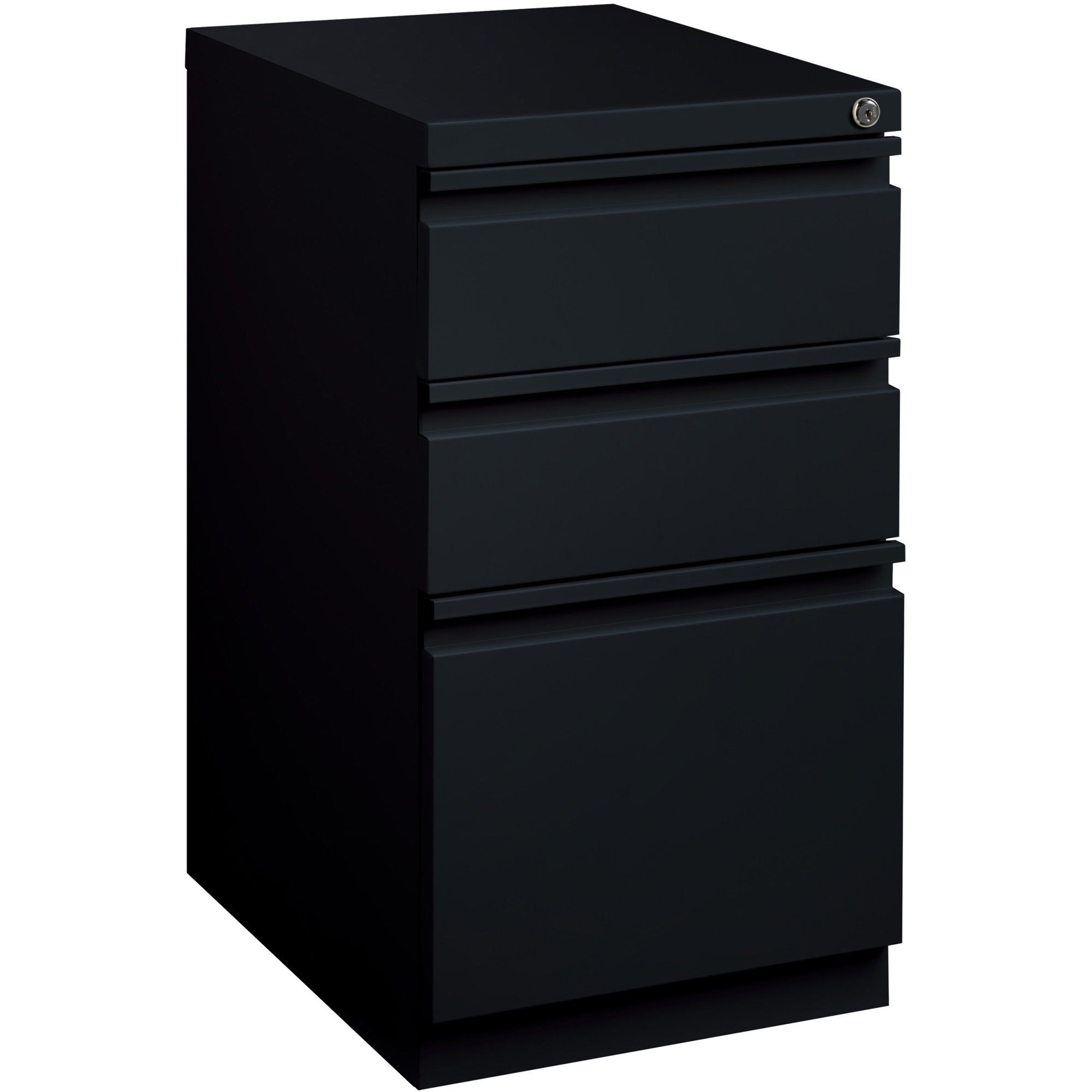 Lorell 20" Box/Box/File Mobile File Cabinet with Full-Width Pull - 15" x 20" x 27.8" - Letter - Ball-bearing Suspension, Recessed Handle, Security Lock - Black - Steel - Recycled - 