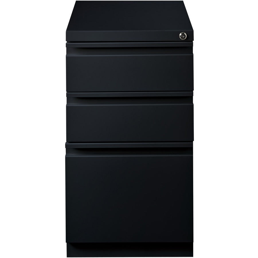 Lorell 20" Box/Box/File Mobile File Cabinet with Full-Width Pull - 15" x 20" x 27.8" - Letter - Ball-bearing Suspension, Recessed Handle, Security Lock - Black - Steel - Recycled