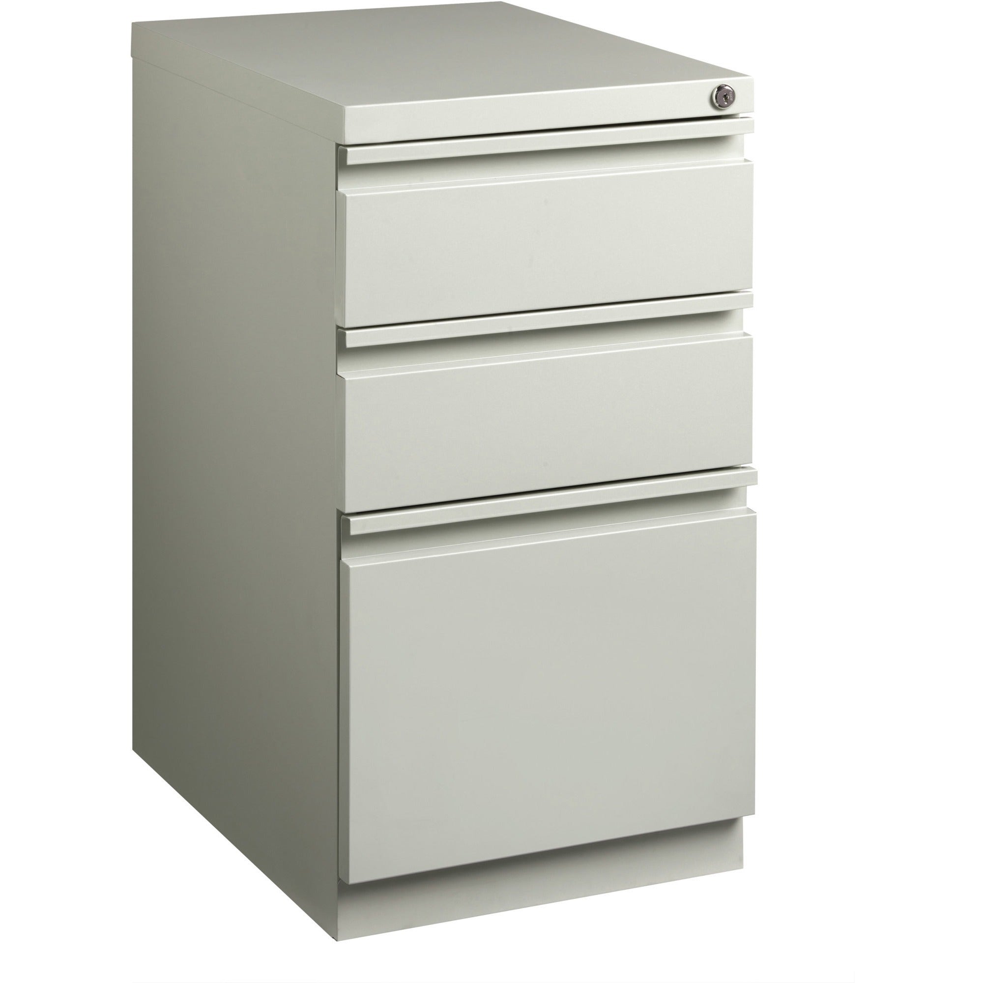 Lorell 20" Box/Box/File Mobile File Cabinet with Full-Width Pull - 15" x 20" x 27.8" - Letter - Security Lock, Recessed Handle, Ball-bearing Suspension - Light Gray - Steel - Recycled - 
