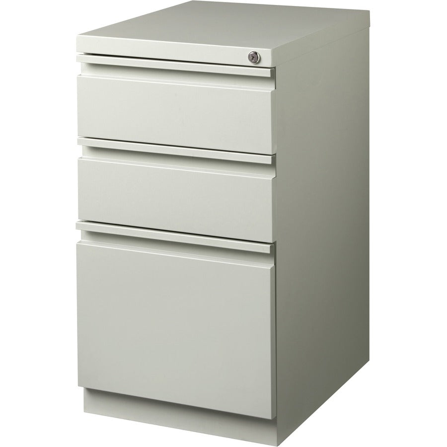 Lorell 20" Box/Box/File Mobile File Cabinet with Full-Width Pull - 15" x 20" x 27.8" - Letter - Security Lock, Recessed Handle, Ball-bearing Suspension - Light Gray - Steel - Recycled - 