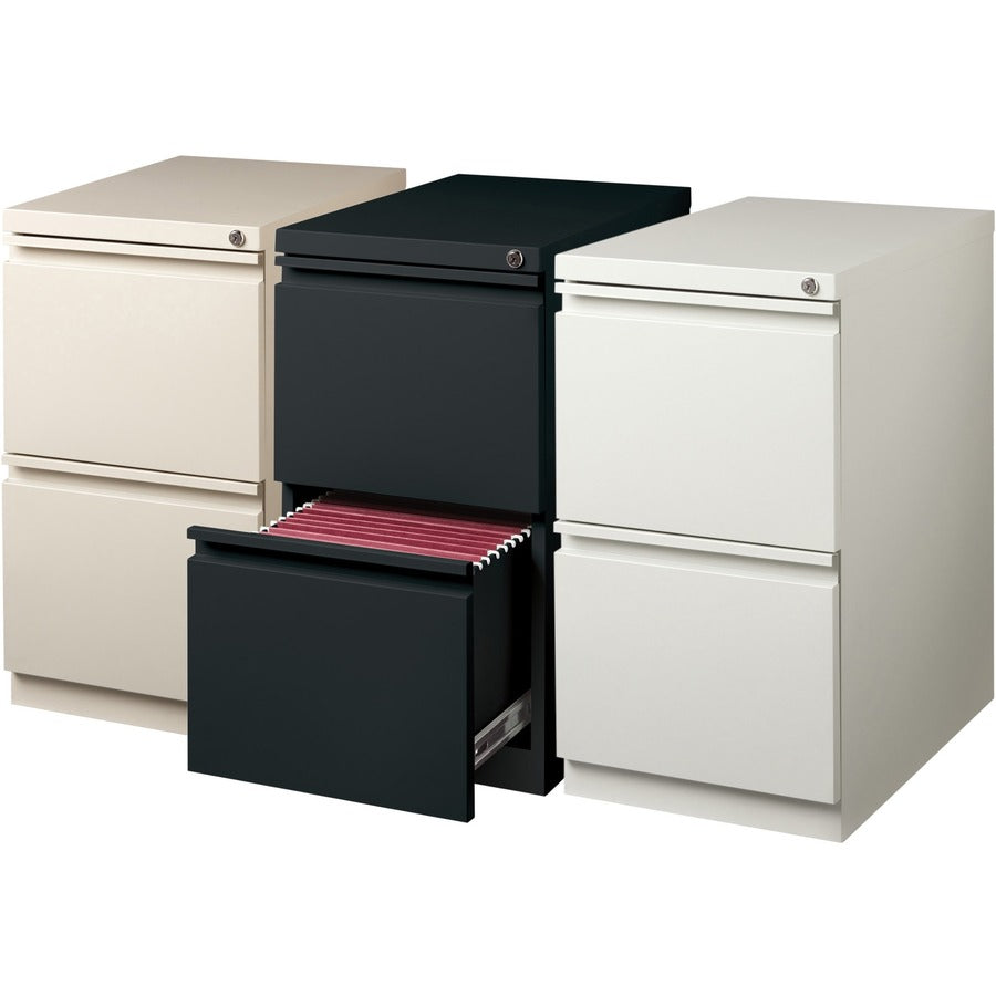 Lorell 20" File/File Mobile File Cabinet with Full-Width Pull - 15" x 20" x 27.8" - Letter - Recessed Handle, Ball-bearing Suspension, Security Lock - Putty - Steel - Recycled - 