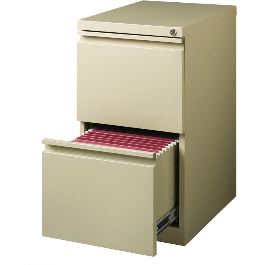 Lorell 20" File/File Mobile File Cabinet with Full-Width Pull - 15" x 20" x 27.8" - Letter - Recessed Handle, Ball-bearing Suspension, Security Lock - Putty - Steel - Recycled - 