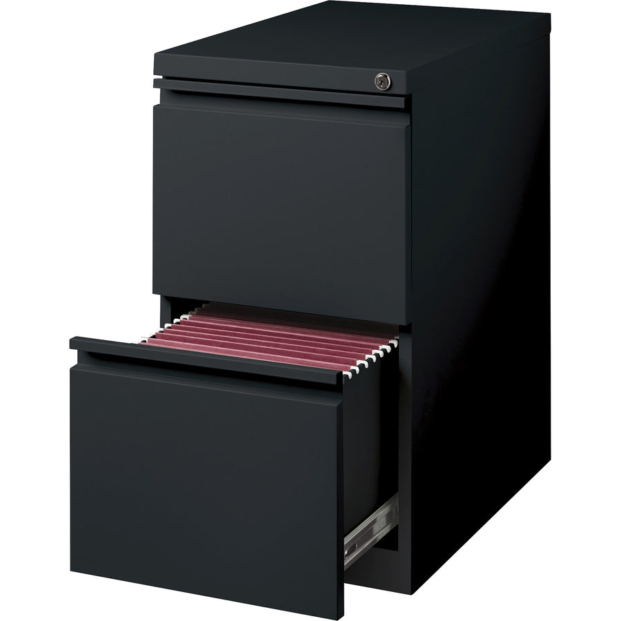 Lorell 20" File/File Mobile File Cabinet with Full-Width Pull - 15" x 20" x 27.8" - Letter - Security Lock, Ball-bearing Suspension, Recessed Handle - Black - Steel - Recycled - 