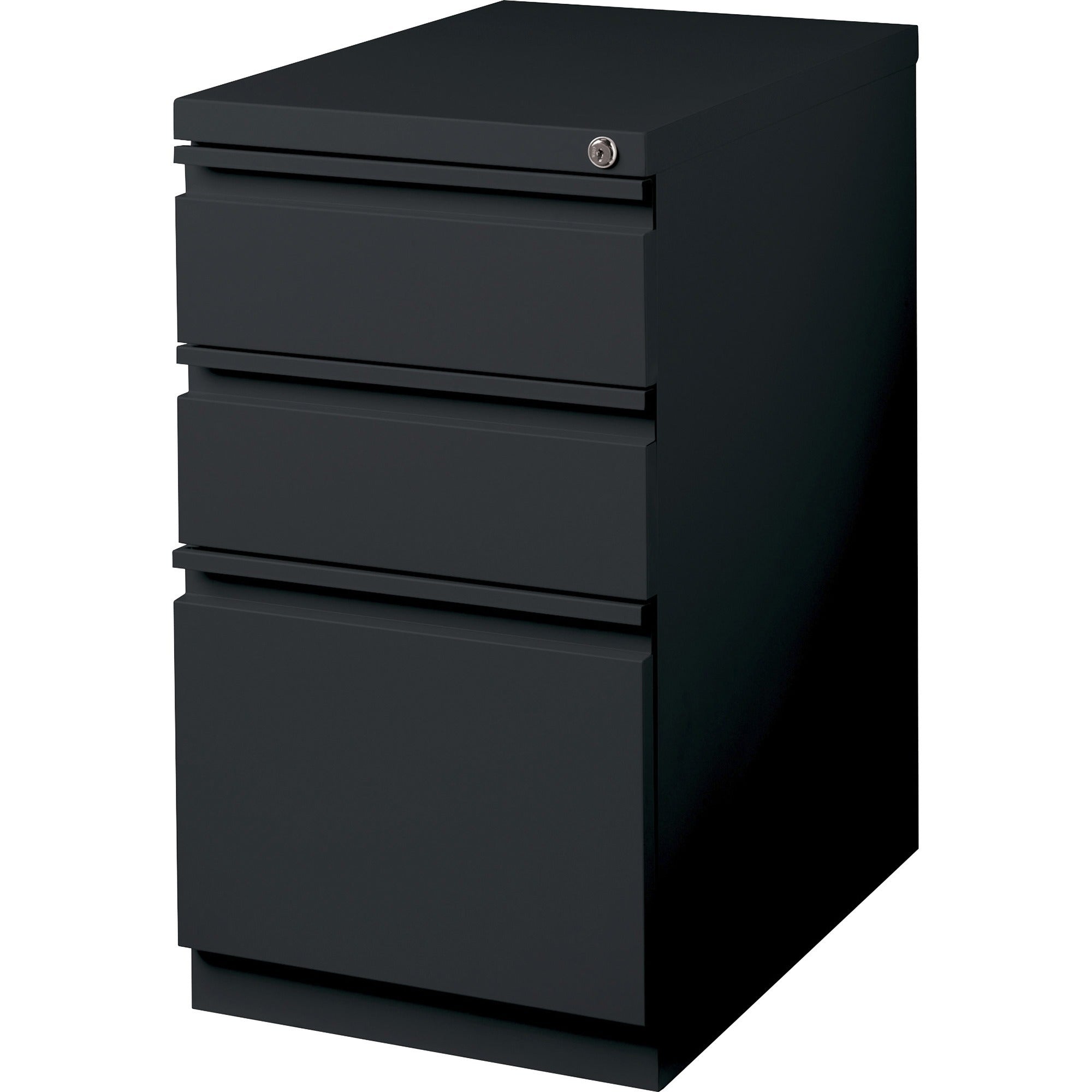 Lorell 23" Box/Box/File Mobile File Cabinet with Full-Width Pull - 15" x 22.9" x 27.8" - Letter - Vertical - Security Lock, Recessed Handle, Ball-bearing Suspension - Black - Steel - Recycled - 