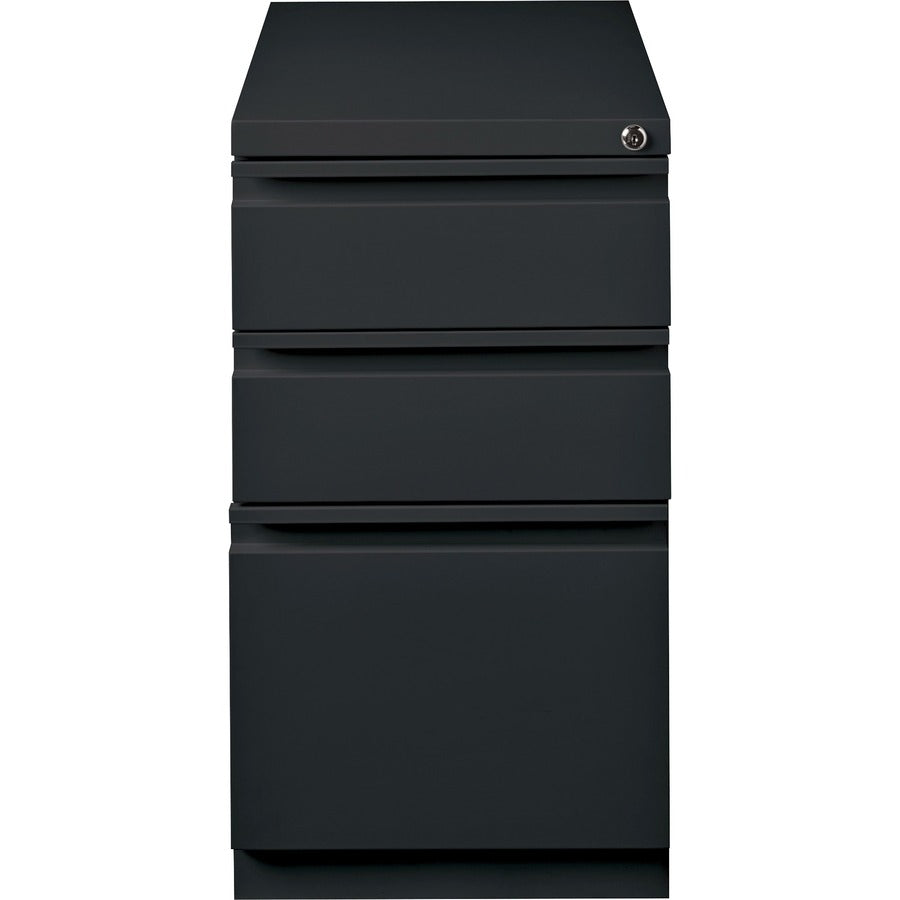 Lorell 23" Box/Box/File Mobile File Cabinet with Full-Width Pull - 15" x 22.9" x 27.8" - Letter - Vertical - Security Lock, Recessed Handle, Ball-bearing Suspension - Black - Steel - Recycled
