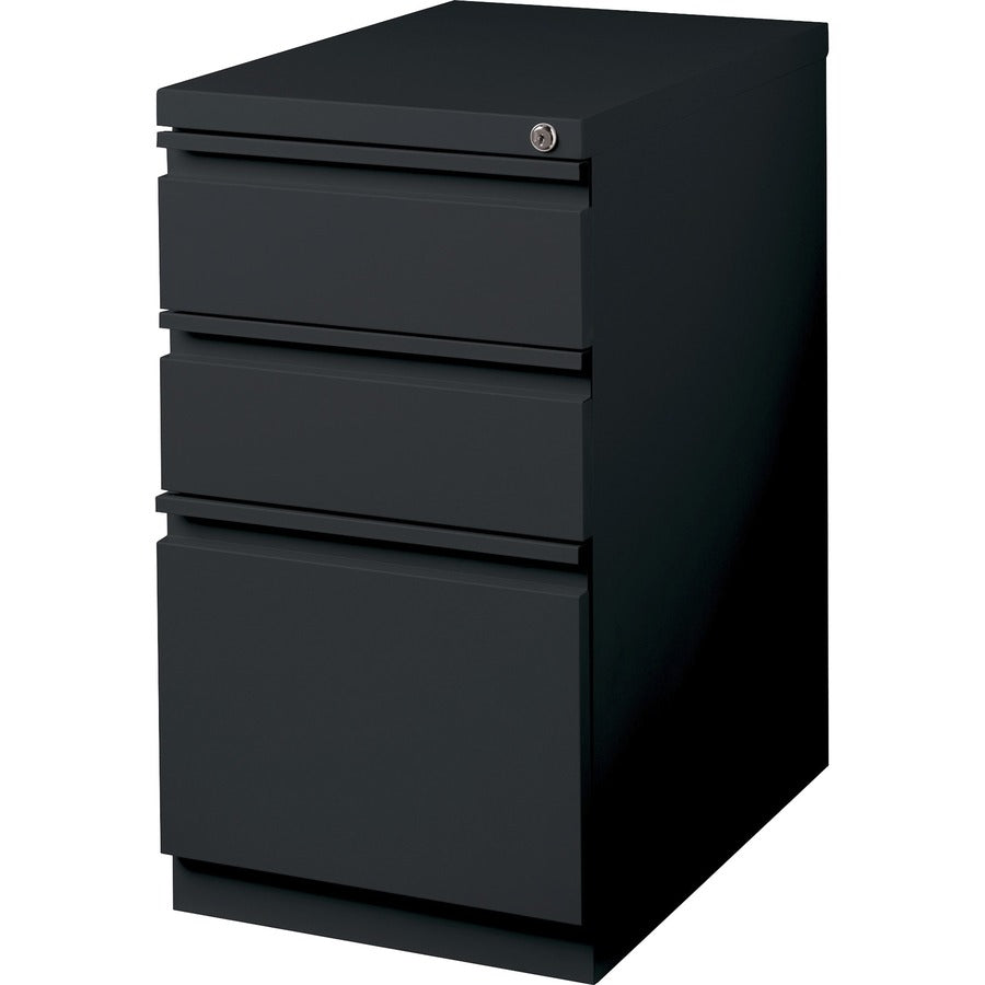 Lorell 23" Box/Box/File Mobile File Cabinet with Full-Width Pull - 15" x 22.9" x 27.8" - Letter - Vertical - Security Lock, Recessed Handle, Ball-bearing Suspension - Black - Steel - Recycled