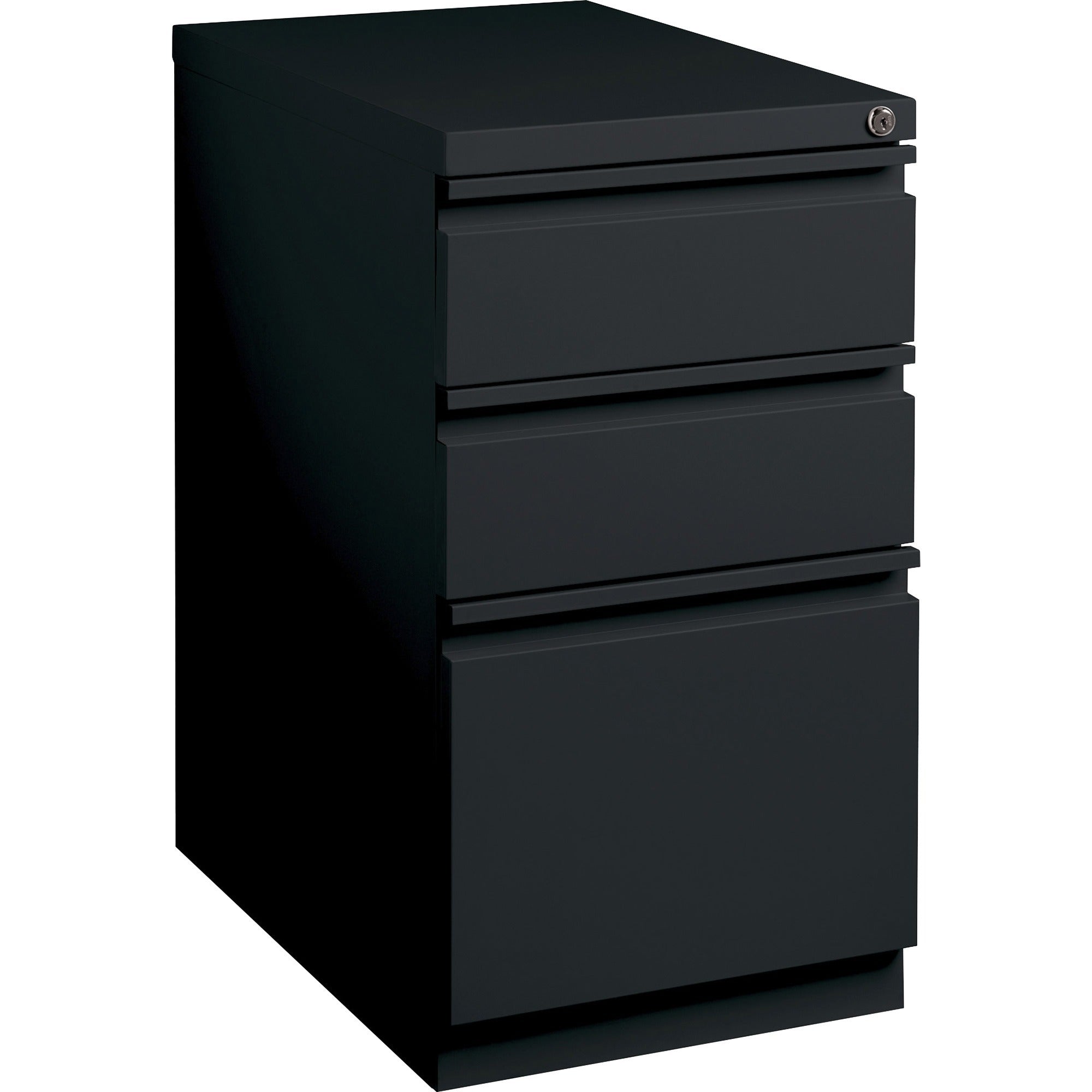 Lorell 23" Box/Box/File Mobile File Cabinet with Full-Width Pull - 15" x 22.9" x 27.8" - Letter - Vertical - Security Lock, Recessed Handle, Ball-bearing Suspension - Black - Steel - Recycled - 