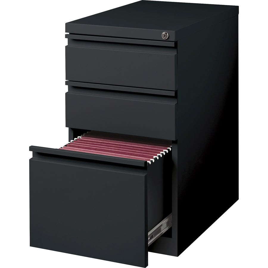 Lorell 23" Box/Box/File Mobile File Cabinet with Full-Width Pull - 15" x 22.9" x 27.8" - Letter - Vertical - Security Lock, Recessed Handle, Ball-bearing Suspension - Black - Steel - Recycled - 