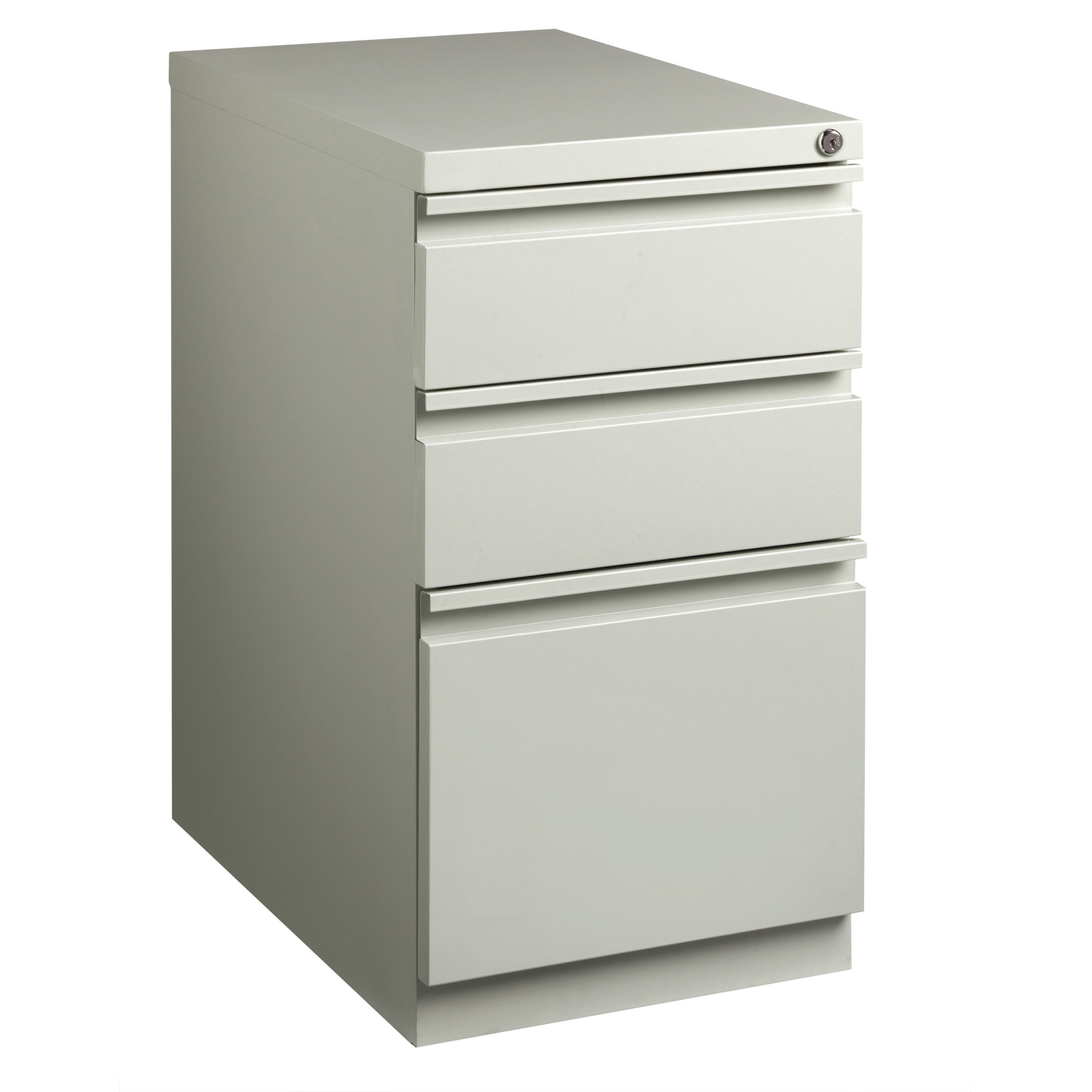 Lorell 23" Box/Box/File Mobile File Cabinet with Full-Width Pull - 15" x 22.9" x 27.8" - 3 x Drawer(s) for Box, File - Letter - Vertical - Ball-bearing Suspension, Security Lock, Recessed Handle - Light Gray - Steel - Recycled - 