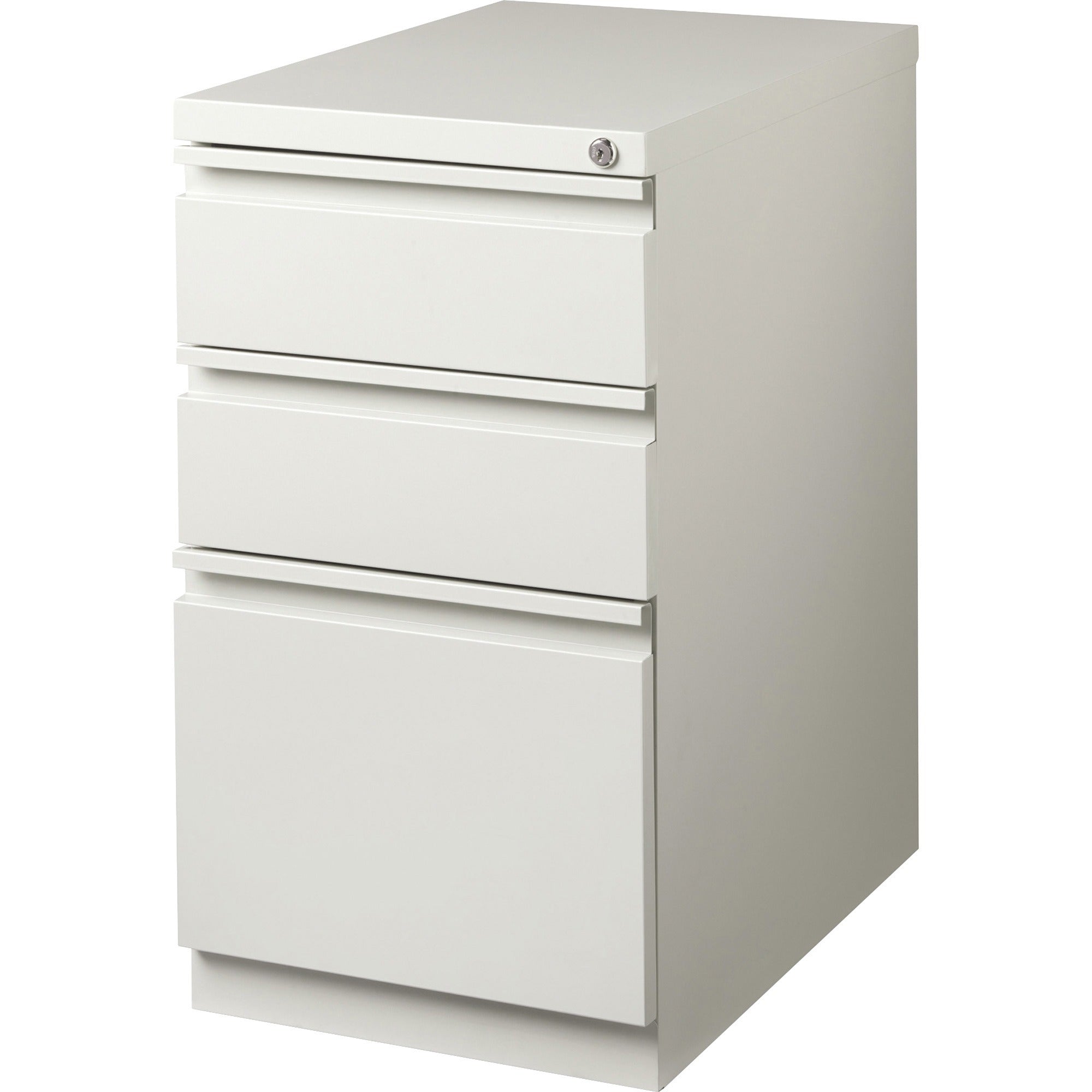 Lorell 23" Box/Box/File Mobile File Cabinet with Full-Width Pull - 15" x 22.9" x 27.8" - 3 x Drawer(s) for Box, File - Letter - Vertical - Ball-bearing Suspension, Security Lock, Recessed Handle - Light Gray - Steel - Recycled - 