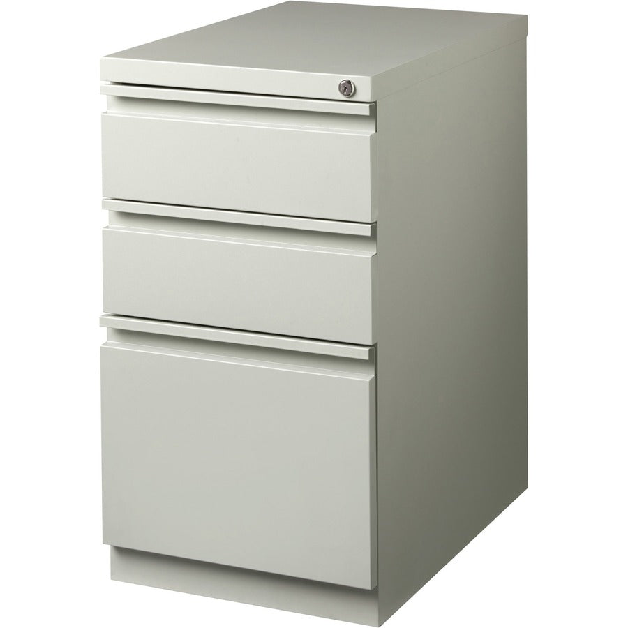 Lorell 23" Box/Box/File Mobile File Cabinet with Full-Width Pull - 15" x 22.9" x 27.8" - 3 x Drawer(s) for Box, File - Letter - Vertical - Ball-bearing Suspension, Security Lock, Recessed Handle - Light Gray - Steel - Recycled - 