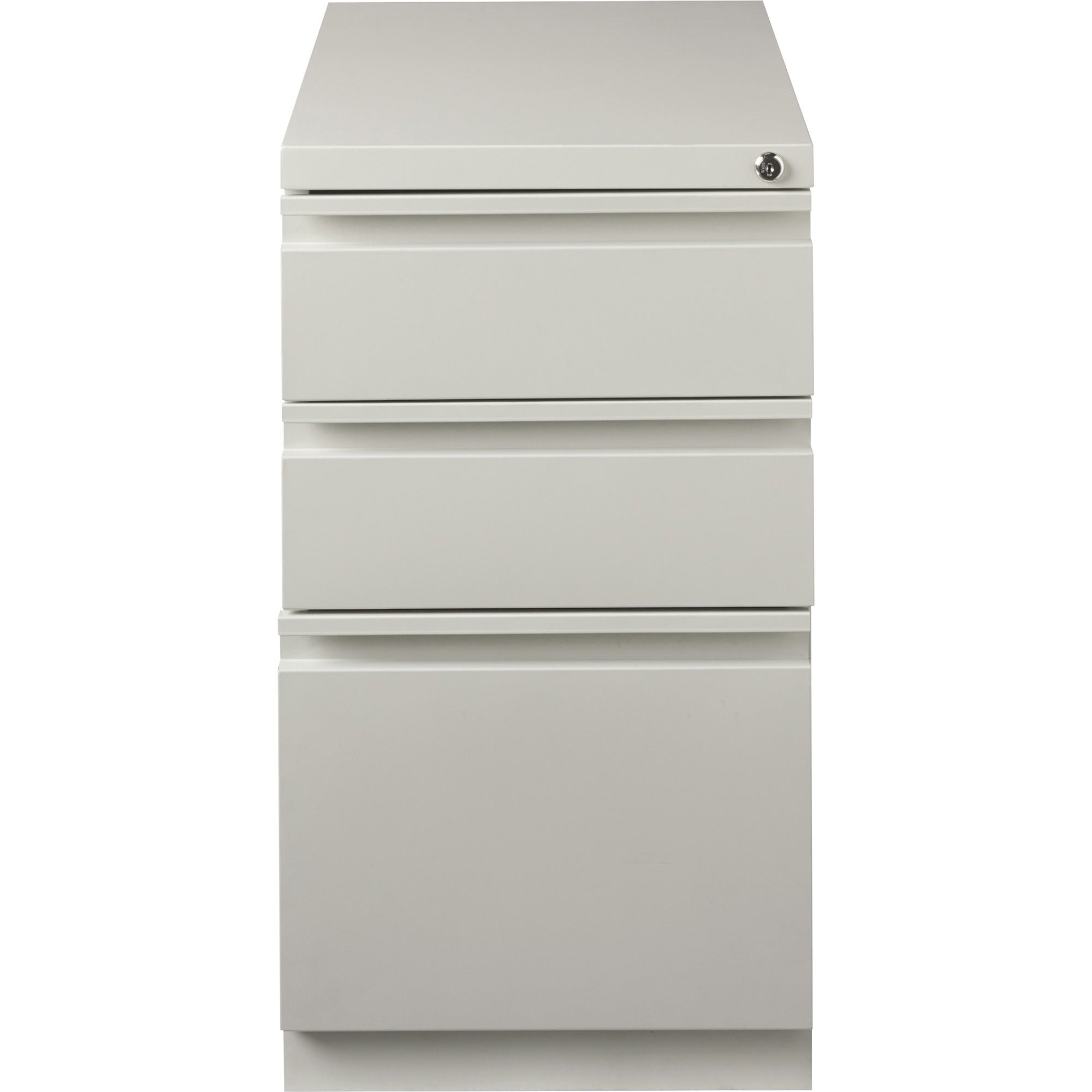 Lorell 23" Box/Box/File Mobile File Cabinet with Full-Width Pull - 15" x 22.9" x 27.8" - 3 x Drawer(s) for Box, File - Letter - Vertical - Ball-bearing Suspension, Security Lock, Recessed Handle - Light Gray - Steel - Recycled - 