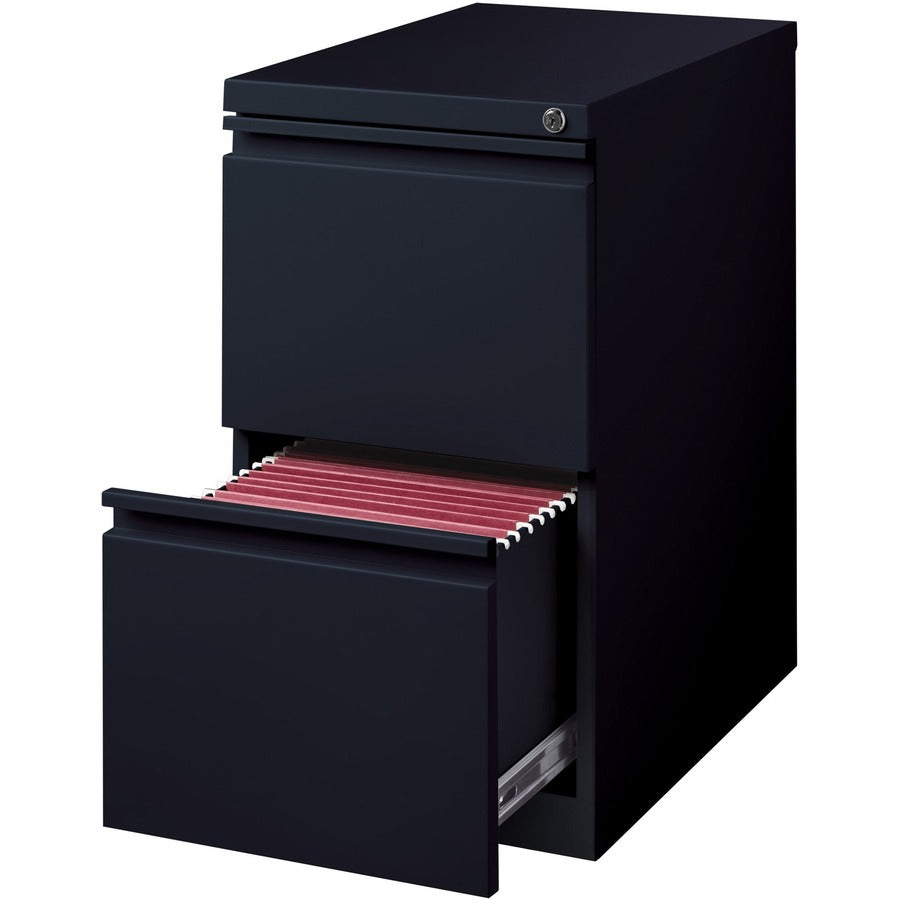 Lorell 23" File/File Mobile File Cabinet with Full-Width Pull - 15" x 22.9" x 27.8" - Letter - Vertical - Recessed Handle, Ball-bearing Suspension, Security Lock - Black - Steel - Recycled