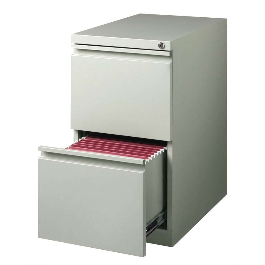 Lorell 23" File/File Mobile File Cabinet with Full-Width Pull - 15" x 22.9" x 27.8" - 2 x Drawer(s) for File - Letter - Vertical - Ball-bearing Suspension, Security Lock, Recessed Handle - Light Gray - Steel - Recycled - 