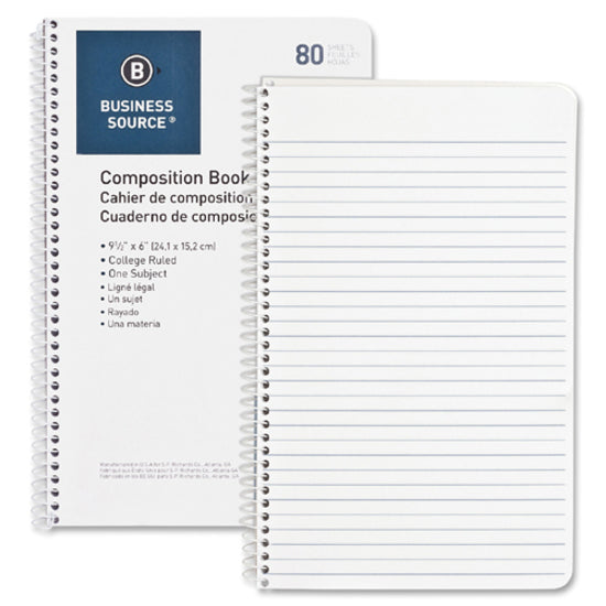 Business Source College Ruled Composition Books - 80 Sheets - Wire Bound - 16 lb Basis Weight - 6" x 9 1/2" - White Paper - Stiff-back - 1 Each - 