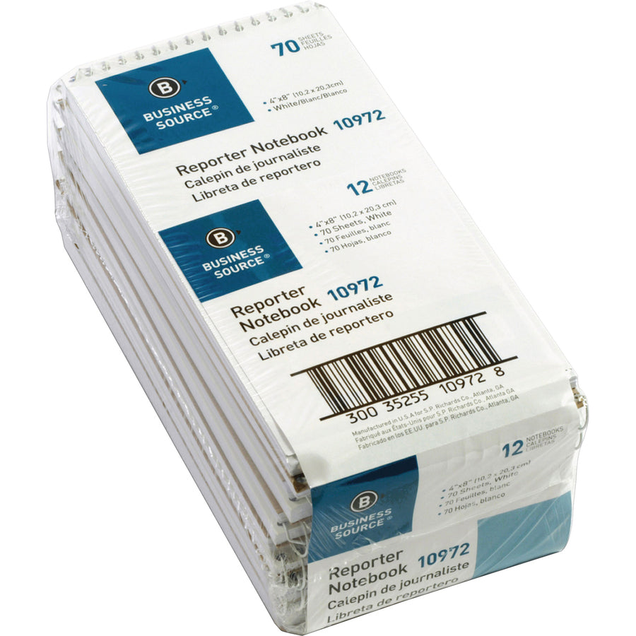 Business Source Coat Pocket-size Reporters Notebook - 70 Sheets - Spiral - 4" x 8" - White Paper - 1 Dozen - 